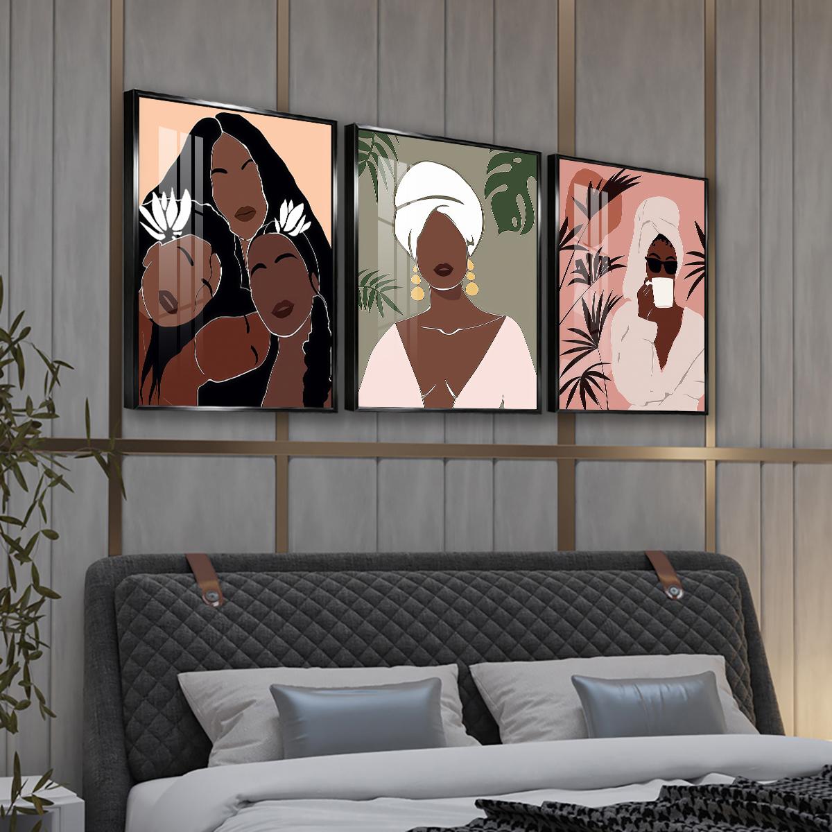 3 Counts Aluminum Alloy Framed Painting, Abstract Women Portrait Art Pictures, Home Decoration For Living Room, Bedroom, Office, Restaurant, Hallway Wall Decor, Odorless Print Artwork, Luxury Perfect Gift For Friends And Family