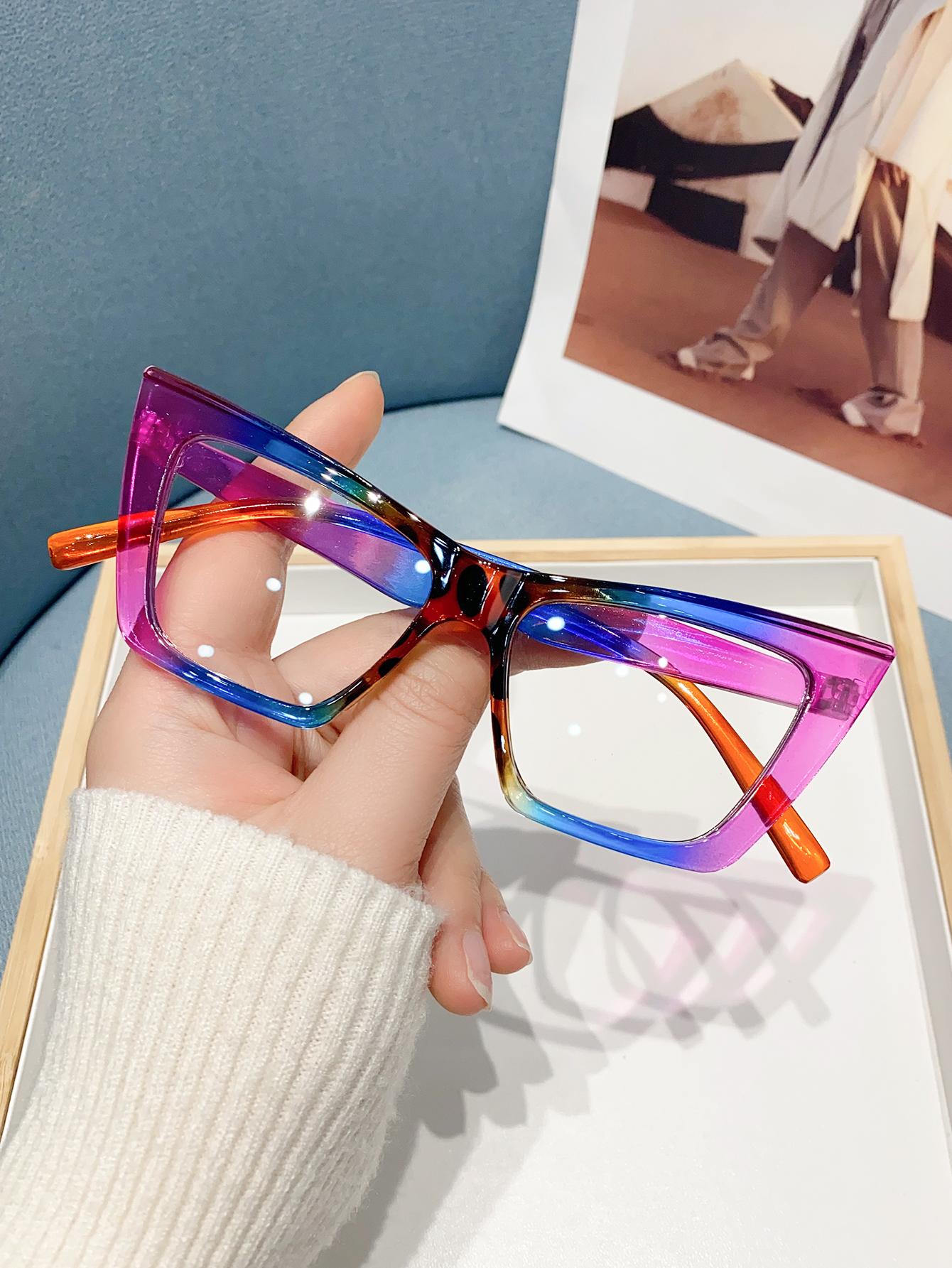 Women's Fashion Cat Eye Color Block Frame Glasses, Stylish Eyeglass, Casual Eyewear, Retro Style, Perfect for Students Daily Use, Clothing Accessory, Trendy Casual Eyeglasses