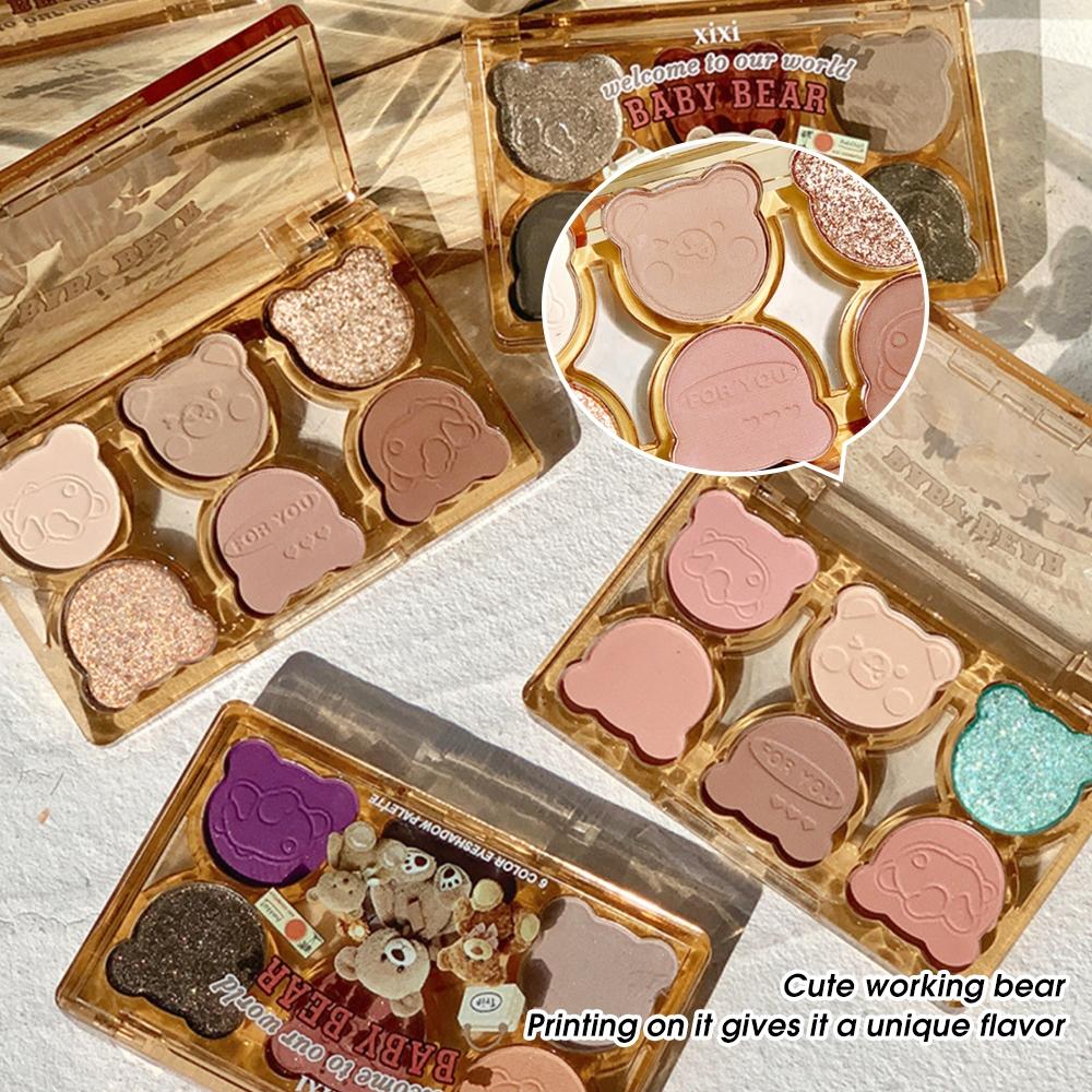 Bear Design 6 Color Eyeshadow Palette, 1 Count Matte & Glitter Eye Shadows Palette, Long Lasting Shimmering Eye Shadow Makeup Powder, Colorful Eye Makeup Products, Shimmer Sparkle Palette