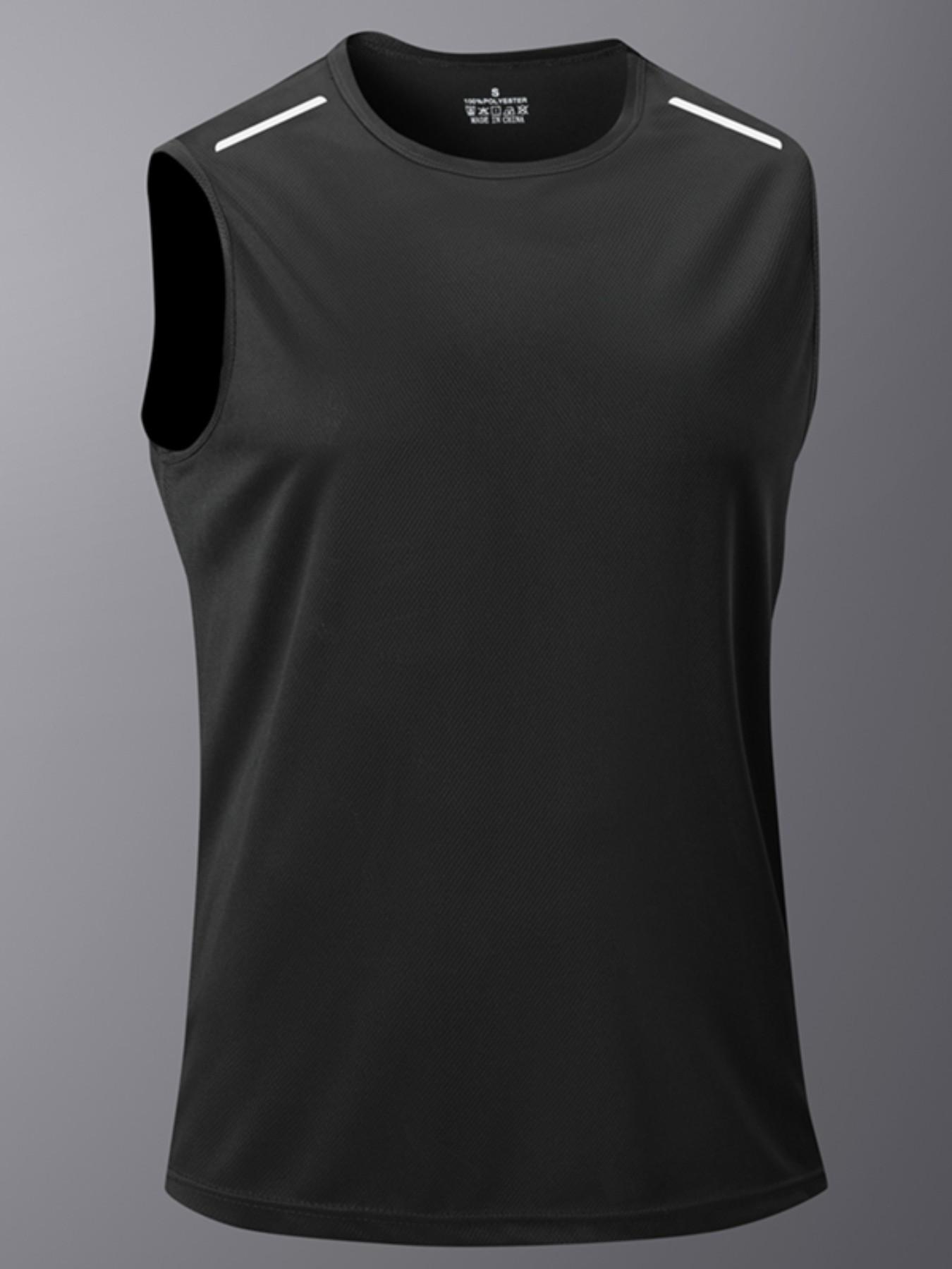 Men's Moisture-Wicking Sleeveless Training Vest, Reflective Detail Sportswear, Ideal for Running and Workouts, Casual Plain Style
