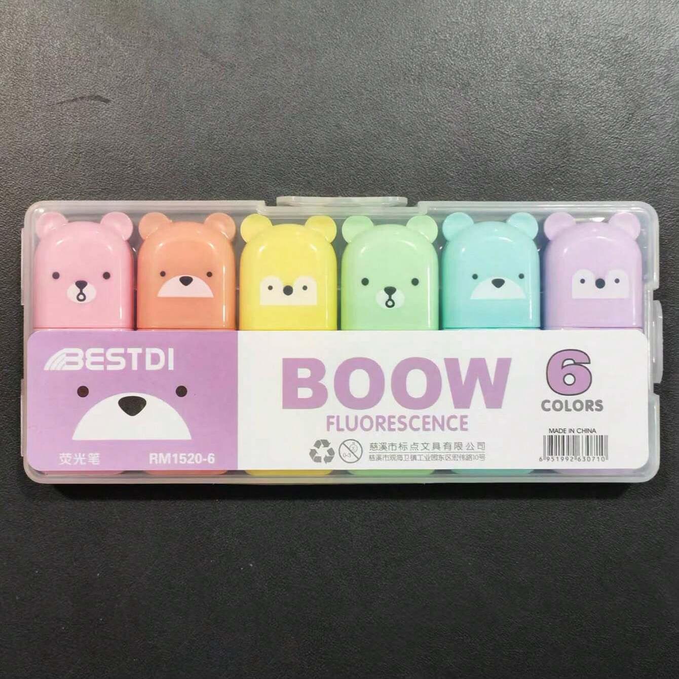 Cute Bear Design Highlighter Pen, 6 Counts/set Mini Colorful Highlighter Pen, Writing Pen for Students, School, Office, Home