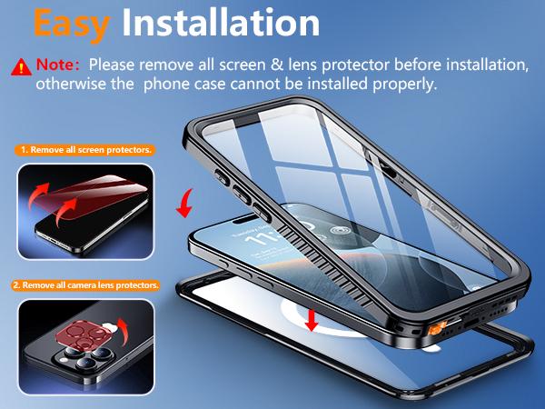 [3-in-1] Temdan Phone Case|Built in Screen Protector|Camera Lens Protector for iPhone 17/16/15/14 Pro Max/Pro/Plus/Air Case Waterproof, Shockproof, Magnetic Charging,Swimming, Snorkeling, Hiking, Riding, Boating, SummerBeach