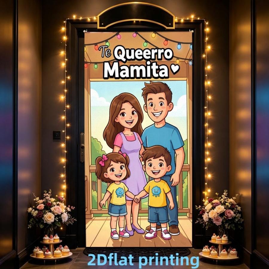 2D Flat Banner 1pc, Family Portrait Background Cloth, Mother's Day Blessing Curtain, Home Party Decor, Polyester Material, Multiple Sizes Available