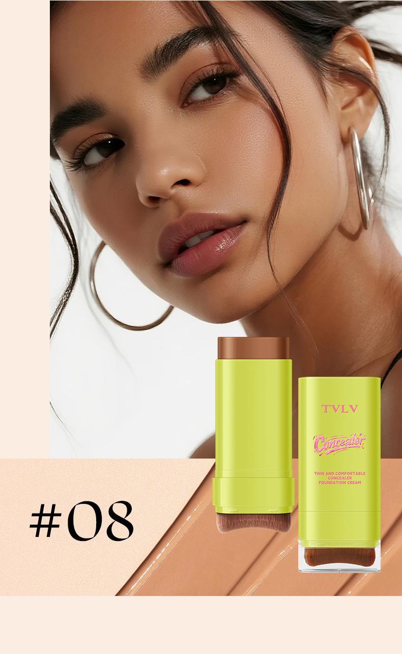 2-in-1 Concealer Foundation Stick with Built-in Brush, Long-Lasting Waterproof Matte Full Coverage, Crease & Sweat-Proof, Compact Portable, Includes Free Makeup Brush, Ideal for Daily & Party Use