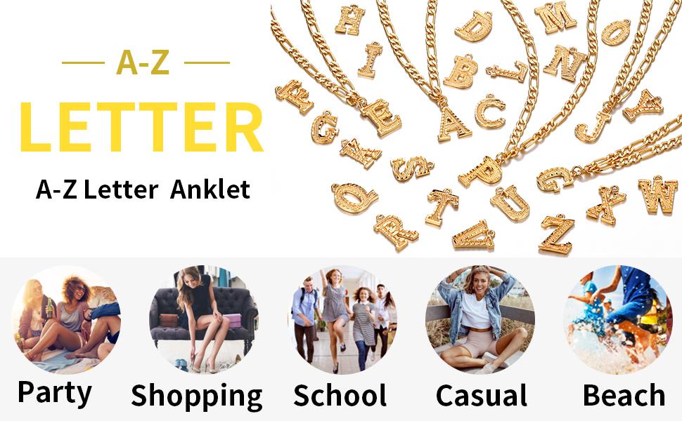 FaithHeart Letters Anklet Alphabets Foot Bracelet with Figaro Chains FaithHeart Letters Anklet Alphabets Foot Bracelet with Figaro Chains