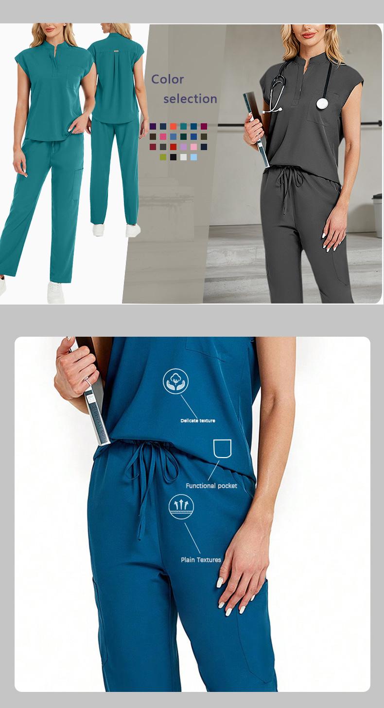 Cimmuovere Women's Solid Notched Neck Batwing Sleeve Top & Drawstring Waist Pants Two-Piece Scrub Set, Casual Cap Sleeve Top & Pocket Trousers for Summer, Women's Uniforms for Work, Medical Scrub Sets, Hospital Working Scrubs, Workwear