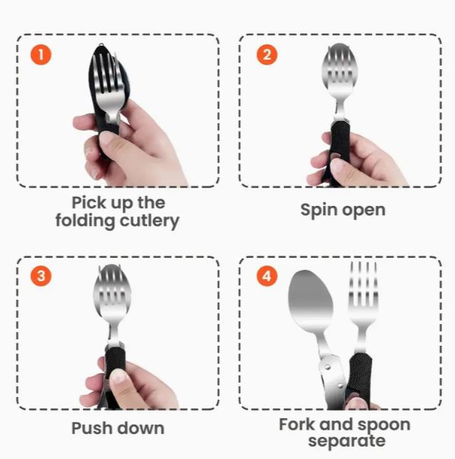 1 significant other - removable folding multi-purpose camping knife, fork and spoon combo - convenient, portable and durable camping, hiking and backpacking tableware