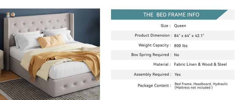 HOOMIC Lift-Up Storage Bed Frame【Frame Only No Mattress】- Modern Wingback Headboard with Hydraulic System & Upholstered Platform,Wood Slat Support,Light Beige/Grey/Yellow/Black/White,No Box Spring Needed,Full/Queen/King