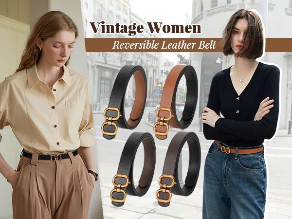 JASGOOD Reversible Leather Belt for Women with Gold Buckle Ladies Leather Belt for Jeans Pants