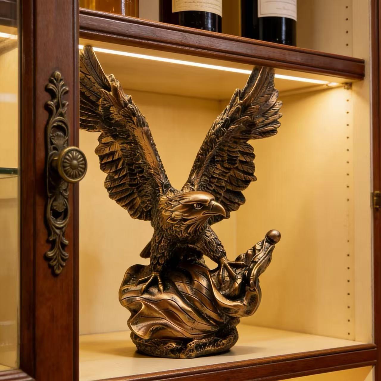 Copper Color Eagle Figurine, Resin Sculpture Home Office Decor, Desk Shelf Living Room Decoration, Ideal Business Opening Gift