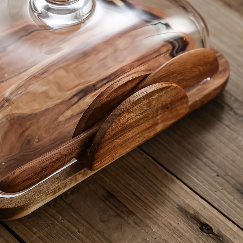 A Wooden Butter Dish with a Glass Lid And Wooden Knife, Suitable for Butter, Cheese, And Snacks - a High-Quality Essential for Kitchen Baking, Featuring a Covered Butter Dish, a Snack Serving Tray, Elegant Table Decor, And Durable Kitchenware