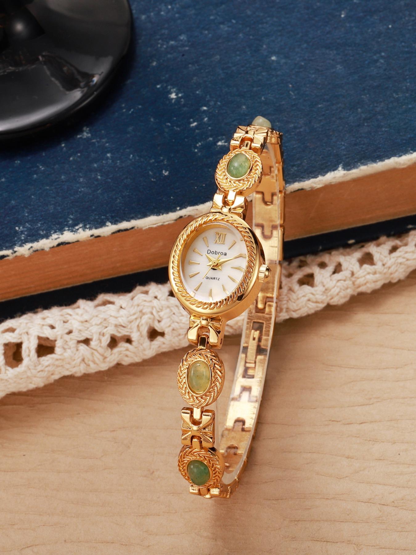 New Women's Vintage Rich East Ling Stone Chain Watch, Unique Ethnic Style, Luxury Mid-Age Decoration, Casual Analog Quartz, Round Dial Watch, Fashionable Wristwatch, Fashion Wristwatches, Casual Trendy Wristwatch, Fashionable Watches