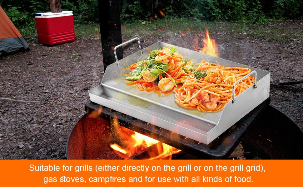 GGC Stainless Griddle for Gas Grills, Flat Top Griddle for Gas Stoves, Camping Stoves, 18" x 12.5" Nonstick Cooking Griddles for Charcoal, Tailgating, Parties