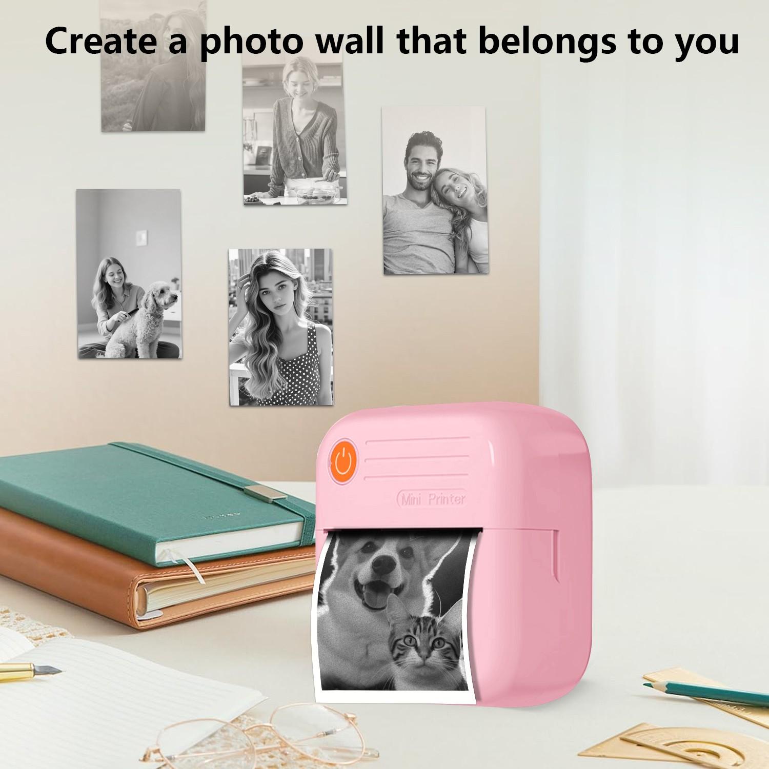 Mini Bluetooth-compatible Compatible Thermal Pocket Printer, Inkless Portable Printer, Ideal for Notes and Gifts, Print Photos, Memos, Lists, Diaries