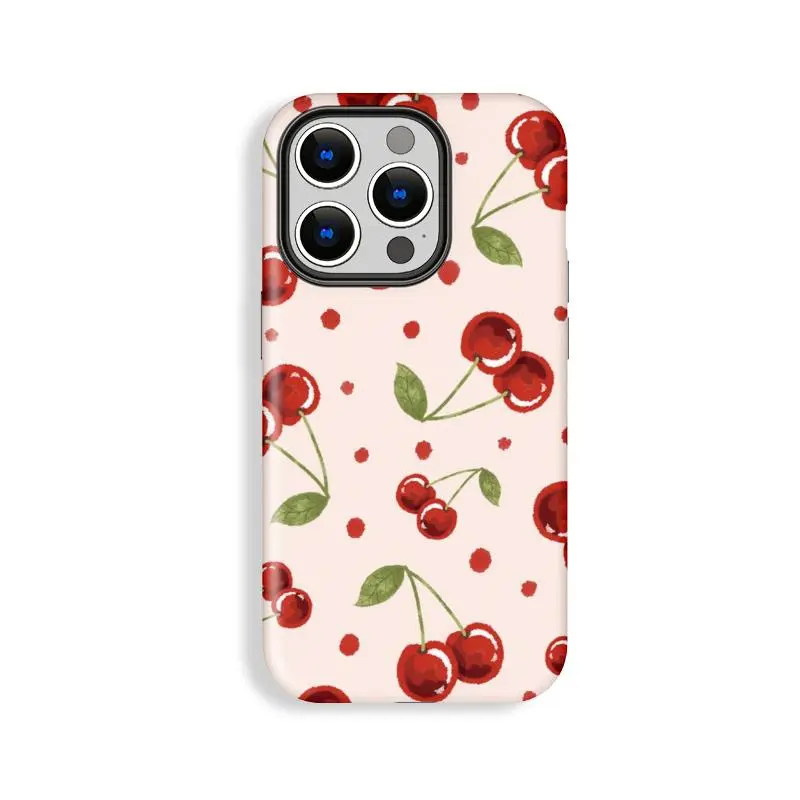Polka Dot Cherry Crayon Painted Polycarbonate iPhone Case - Durable, Shockproof, Camera-Safe, Dual-Layer, Drop-Ready TPU Casing Protector for iPhone 11 Pro Max, 12/13/14/15/16/17 Pro, ProMax, Plus, Air for Everyday Users