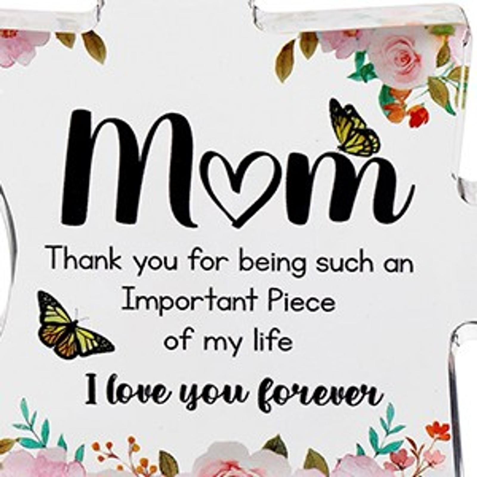 Cute Premium Thick Acrylic Puzzle Piece Gift for Mom - Adorable Mother's Day, Christmas & Birthday Present - Engraved Keepsake from Son or Daughter - Freestanding 3D Decorative Home Display