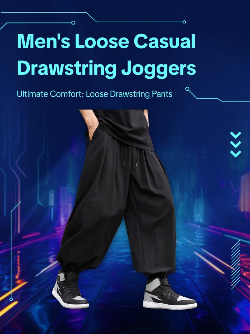 Men's Solid Color Drawstring Waist Pants, Loose Casual Comfy Breathable Pocket Jogger Pants for Spring & Fall, Fashion Men's Bottoms for Daily Wear