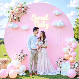 Round Backdrop Background Fabric White Round Backdrop Cover with Elastic Rope and Spandex for Wedding Birthday Party Ceremony Decoration Cover Only