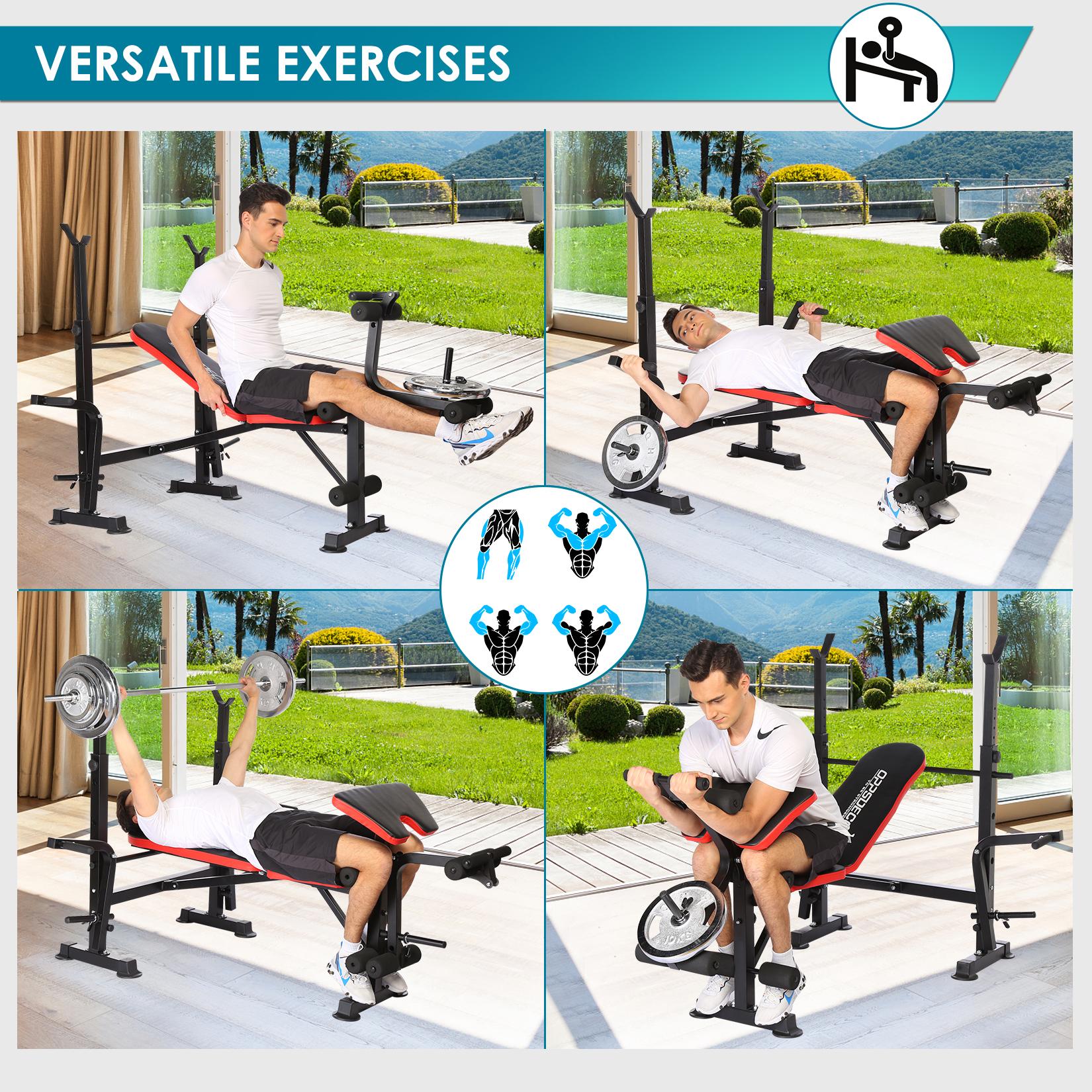 OPPSDECOR 6-in-1-660lbs Adjustable Weight Bench Set with Barbell Rack, Incline Bench Press, Leg Developer & Preacher Curl Capacity for Home Gym(bar and weight are not included)