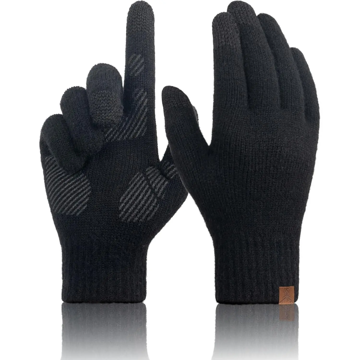 Merino Wool Touch Screen Winter Gloves - Warm Thin Knitted Non-Slip Gloves for Men Women Driving Running Gift