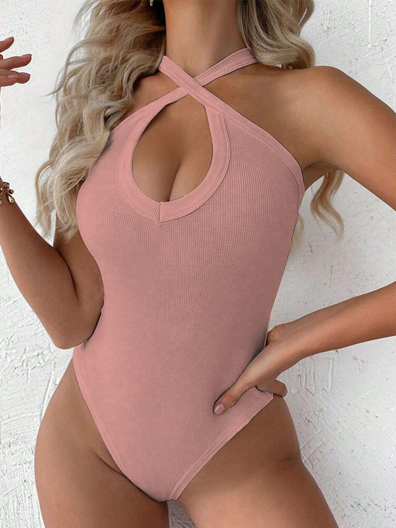 European and American women's fashion cross-neck halter jumpsuit, new summer style, sexy low-neck slim-fit inner camisole jumpsuit