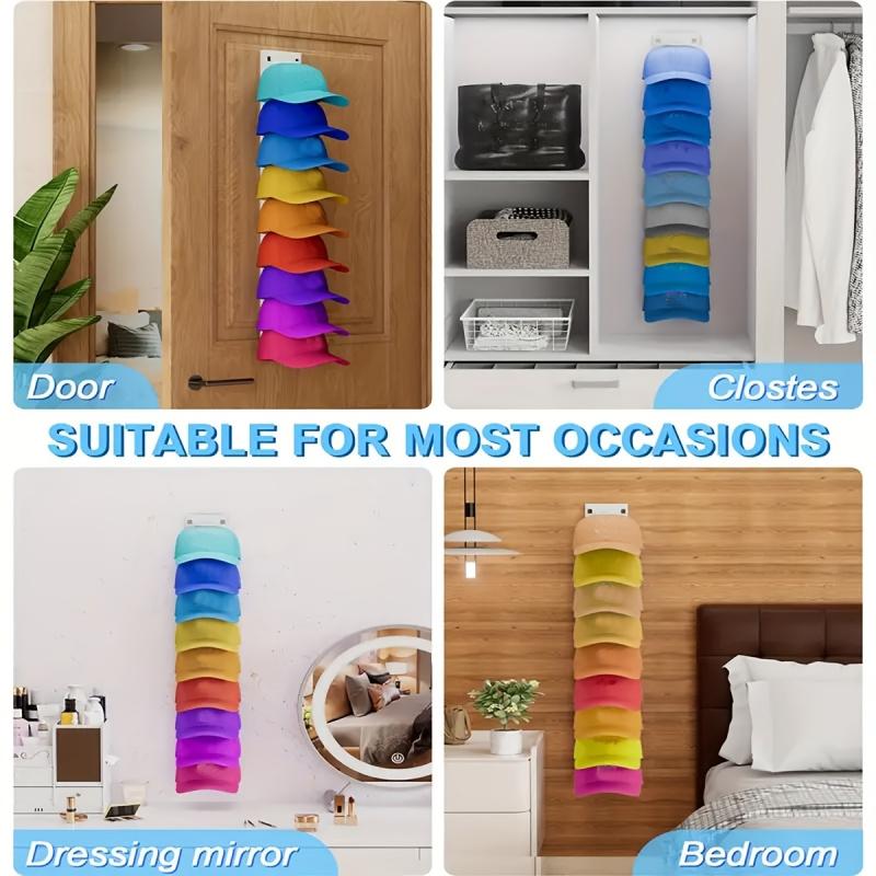 Round Wall Mounted Hat Rack, Strong Adhesive Multi Layer Cap Storage Organizer, Portable Plastic Display Stand for Closet Door and Bedroom, Hat Holder for Hanging