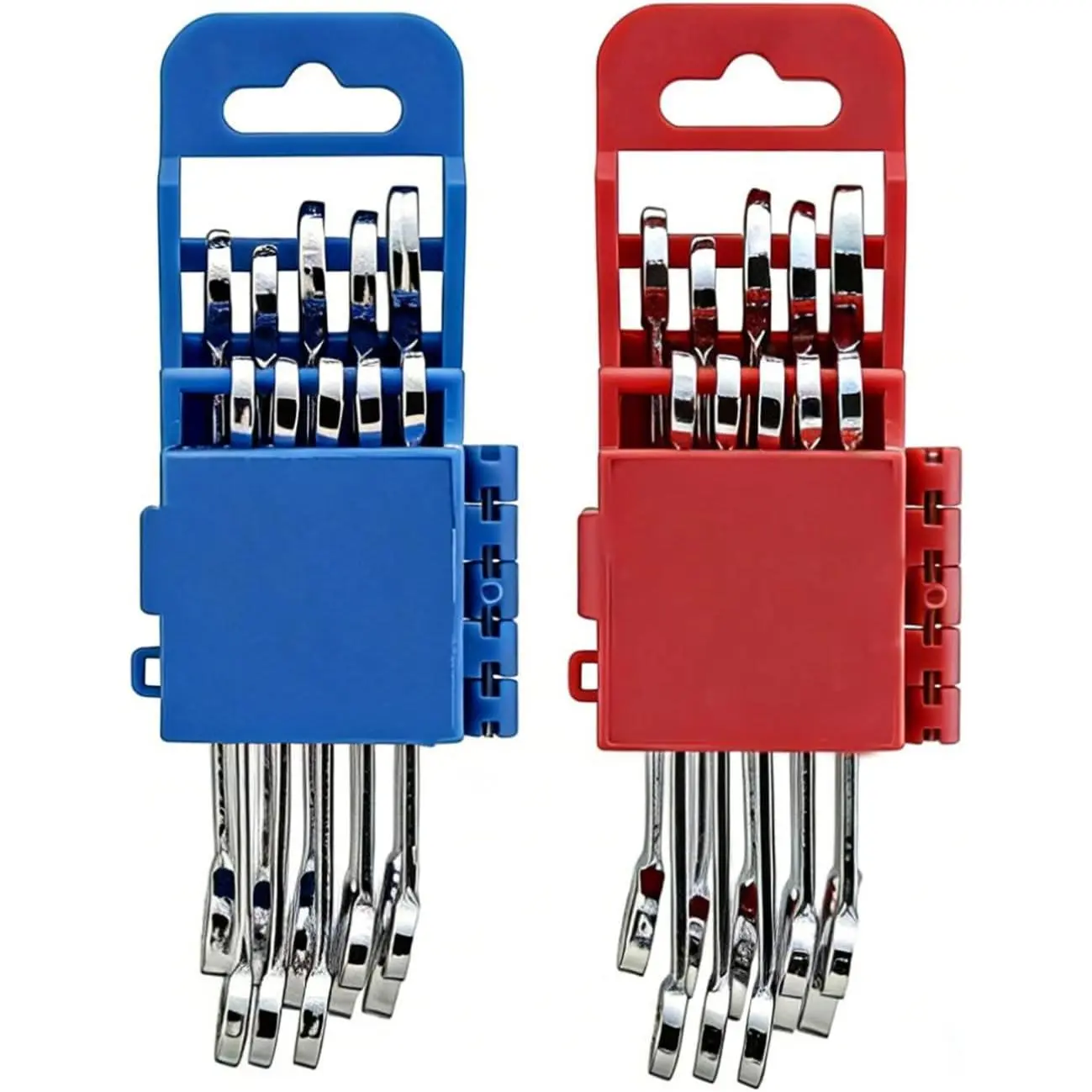 Small Wrench Set, 20-Piece Mini Combination Wrench Set, Ignition Wrench, Micro & Thin, SAE & Metric Size, 5/32"-7/16" & 4mm-11mm, with Unique Wrench Organizer (Red & Blue)