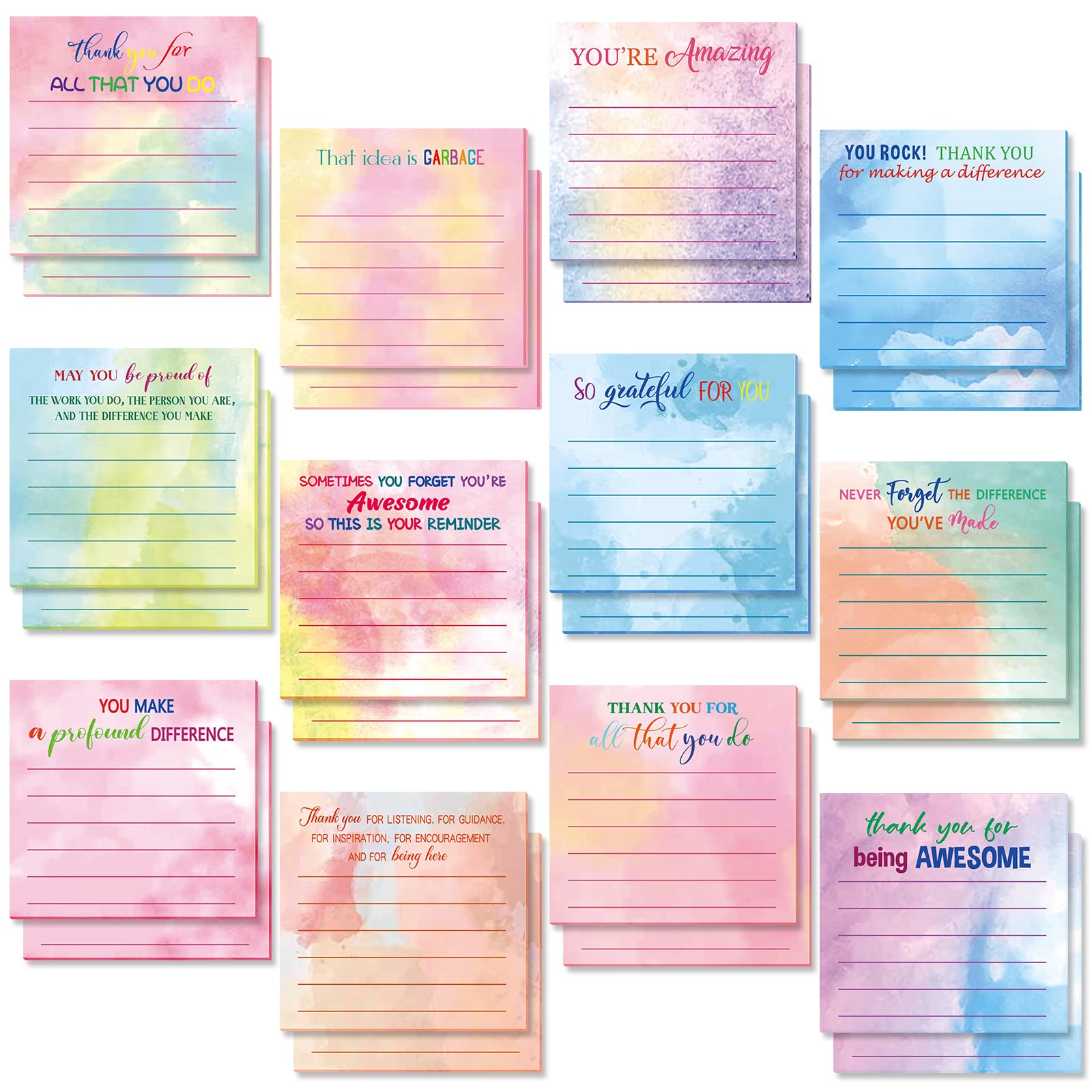 Christmas Gift Teacher's Day Themed Sticky Note Set 24/ 12 Pcs Teacher Appreciation Sticky Notes Teacher Appreciation Note Pads Thank You Teacher Memo Pads for Back To School Office Supplies Students Teachers Graduation Gift