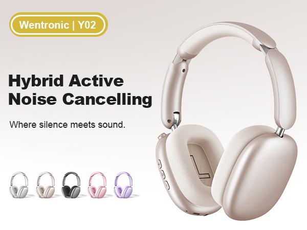 Wentronic Y02 ANC Headphones 60H Playtime,Hybrid Noise Cancelling,Hi-Res Audio,Foldable,Soft Earpads, with Mic for iOS/Android/PC