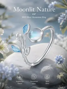 Elegant Women's S925 Silver Moonstone Ring, Adjustable Open Band, Hypoallergenic, Perfect for Daily Wear, Birthday Gift, Valentine's Day