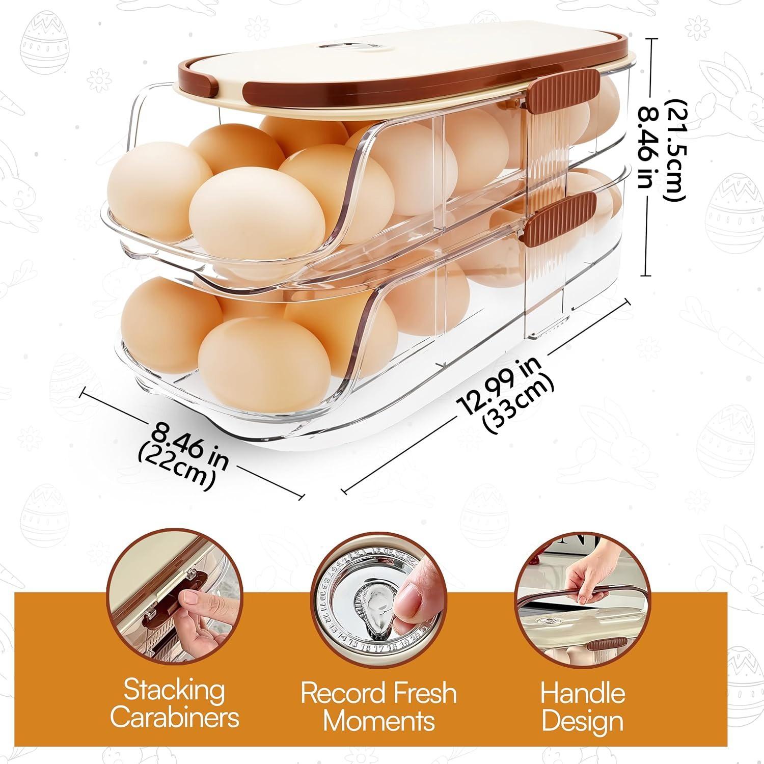 Three-Tier Egg Storage Rack, Automatic Rolling Egg Organizer, Large Capacity Space-Saving Egg Basket, Refrigerator Dedicated Egg Holder