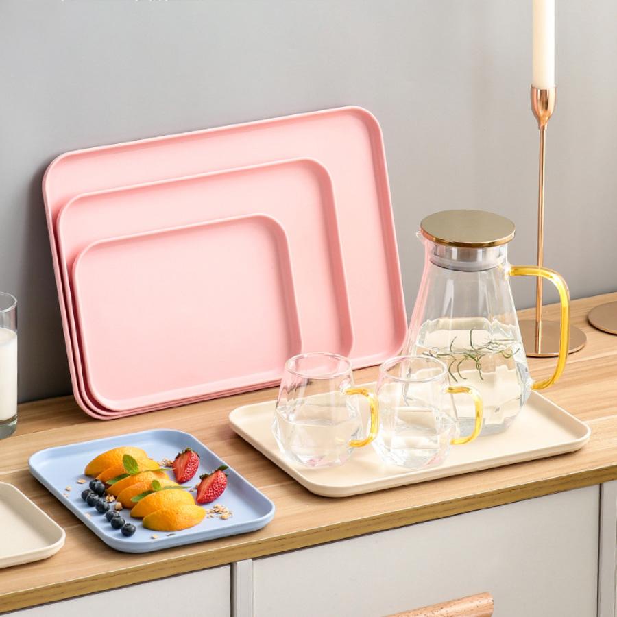 1 Piece Plastic Solid Color Tray, Household Rectangular Serving Table Storage Plate For Tea Cup, Water Cup, Breakfast, Dessert