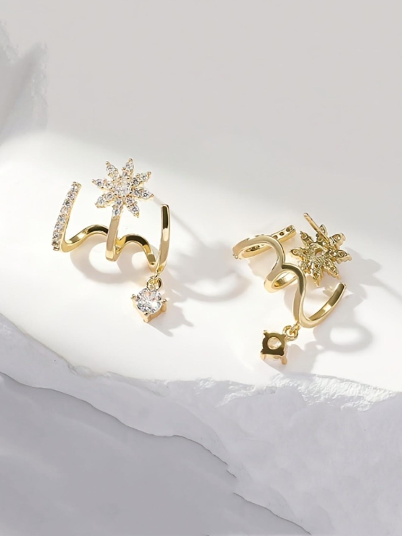 1 Pair Rhinestone Sunflower Claw Earrings, Unique Women's Evening Party Jewelry, Fashionable Accessories for Special Occasions