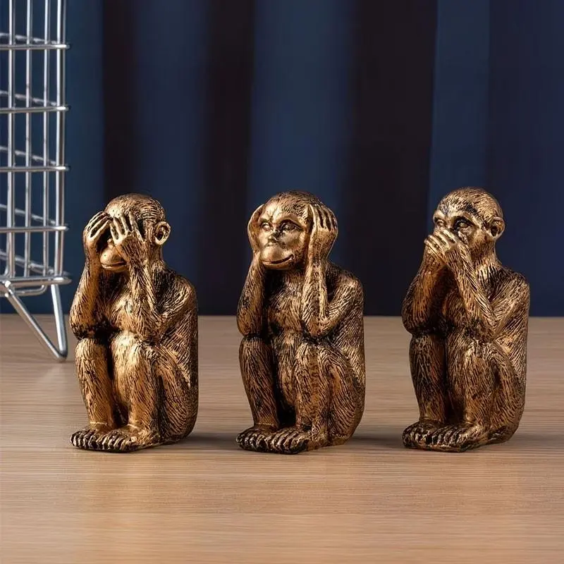 Three-Not Resin Monkey Figurine, suitable for use as a decoration in living rooms, bedrooms, dining rooms, and on tabletops, as well as for home decoration.