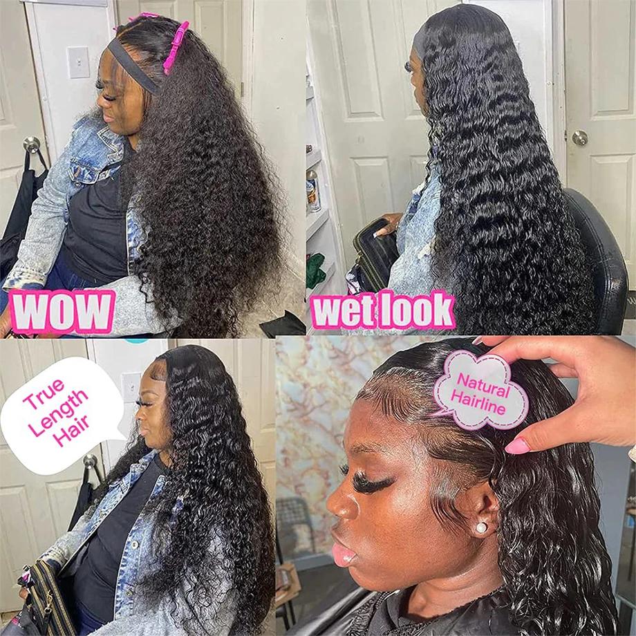 Human Hair Deep Wave 13x6 Lace Frontal Wig Natural Color For Black Women 13x4 Lace Front Human Hair Wigs Deep Wave Lace Front Wig Pre Plucked 180% Density