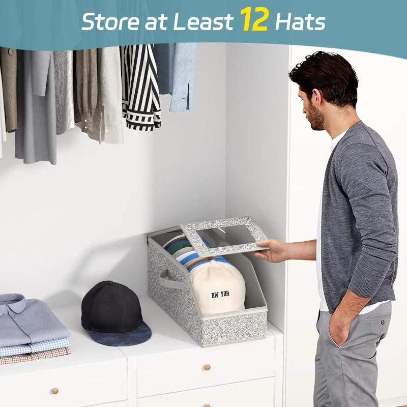 Stackable Baseball Cap Storage Box, Holds Up to 24 Hats – Durable Foldable Cardboard Organizer, Large Capacity Hat & Toy Storage Solution, Versatile Home & Bedroom Organizer, Dustproof, Space Saving
