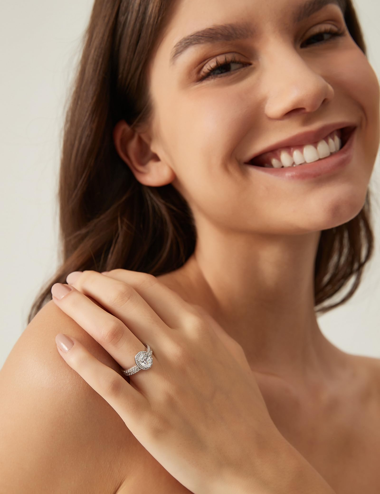 EAMTI 1.5CT 925 Sterling Silver Cubic Zirconia Bridal Rings Sets Oval Cut CZ Engagement Rings Wedding Band for Women