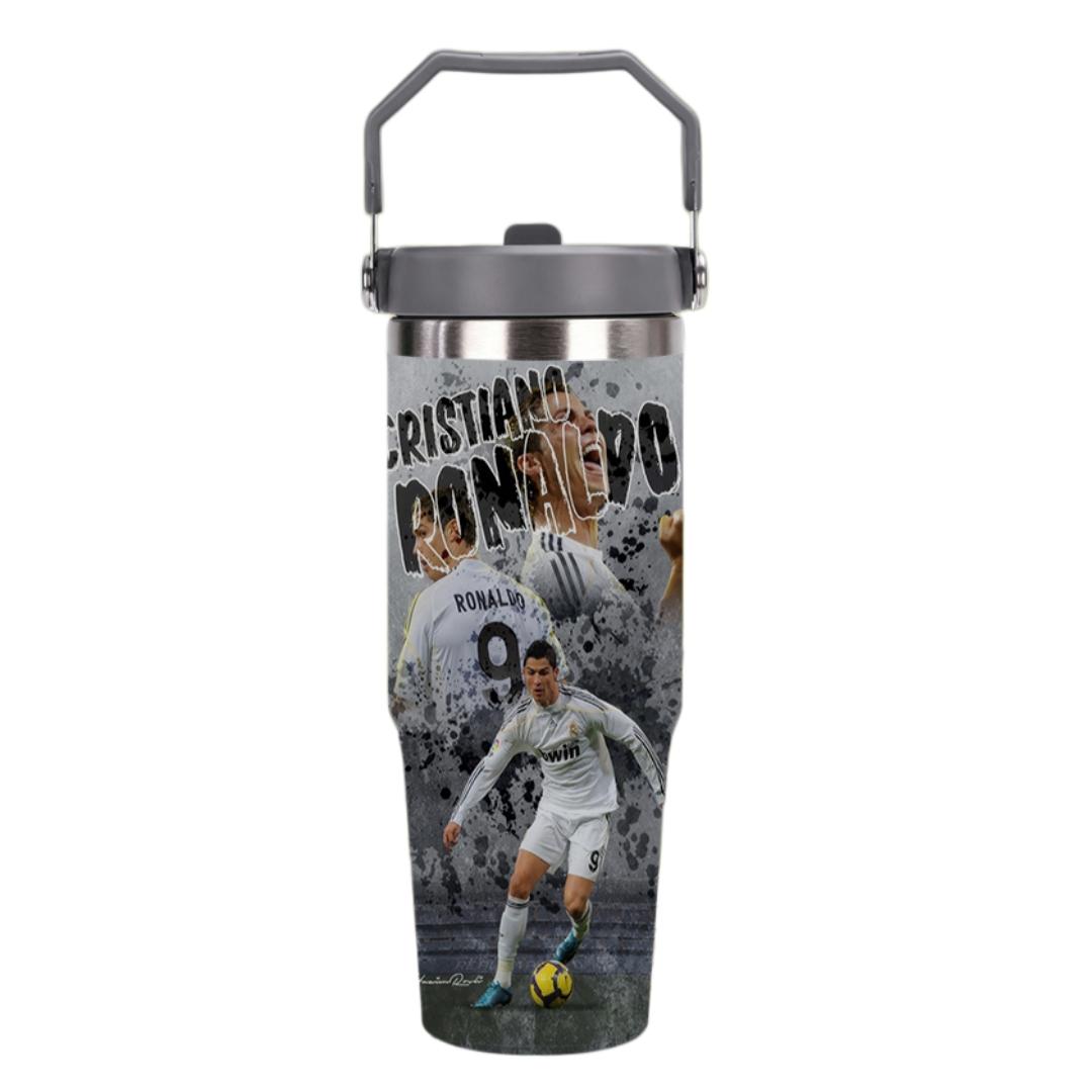 1pc C Ronaldo Print Insulated Travel Mug Tumbler, Long-Lasting Heat and Cold Retention, Stainless Steel Thermal Reusable Cup, Ideal for Fishing, Camping, Office