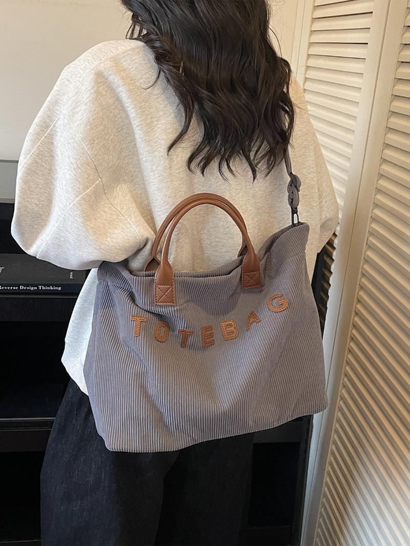 Large Capacity Tote Bag for Women, Casual Letter Decorated Shoulder Crossbody Commuter Handbag, Stylish Everyday Use, Slouchy Tote