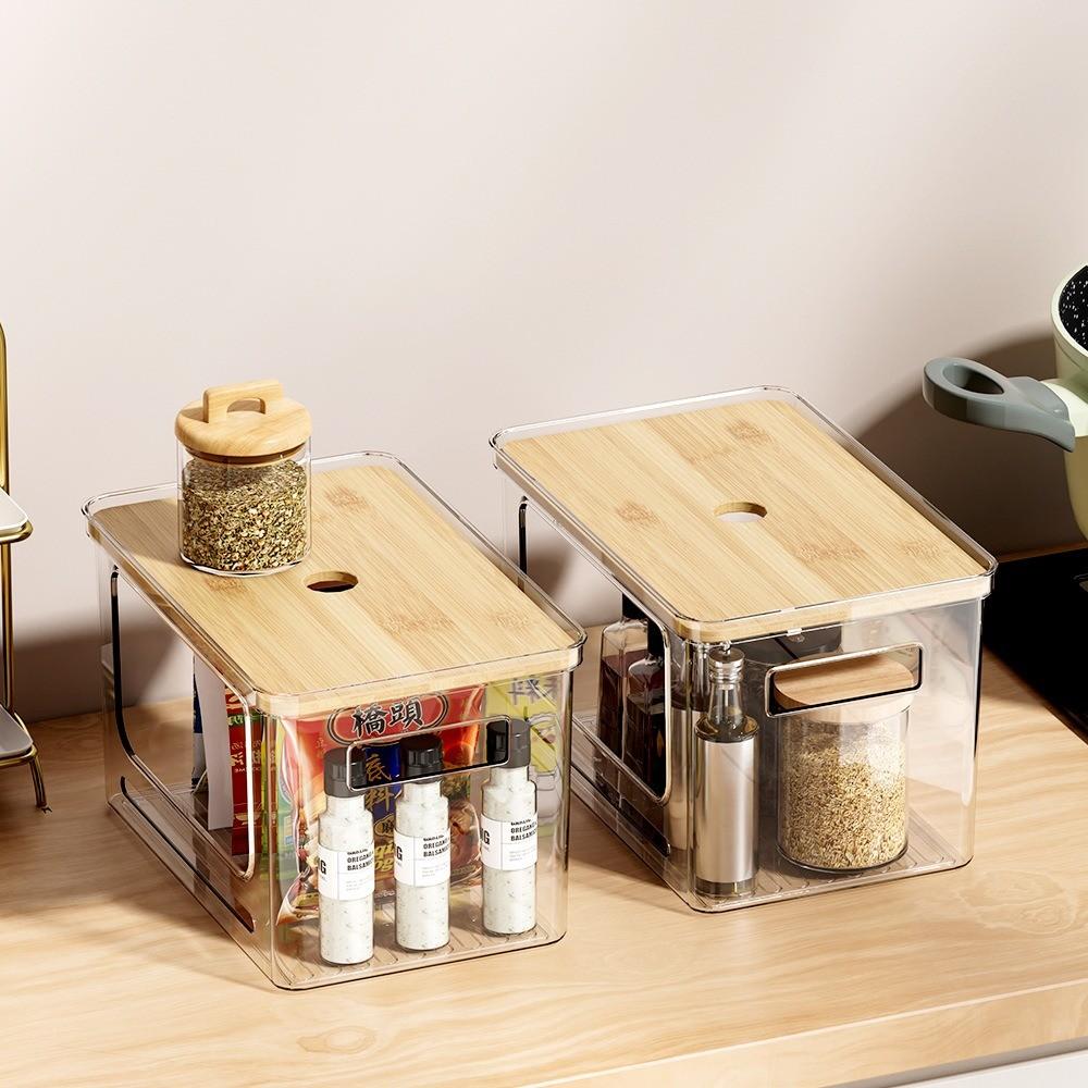 Covered storage box, suitable for kitchen and built in brush, with liquid compartment, laundry room garbage bag stand, food cabinet, kitchen cabinet, sink under storage box