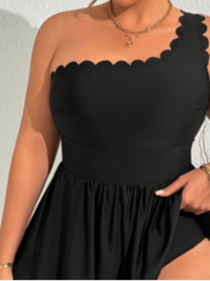 Women's Plus Size Fashion Elegant Solid Color Nightclub Style Slimming Backless One-Piece Swimsuit, Plain Pattern, Slim-Fitting, Swimdress Swimsuits