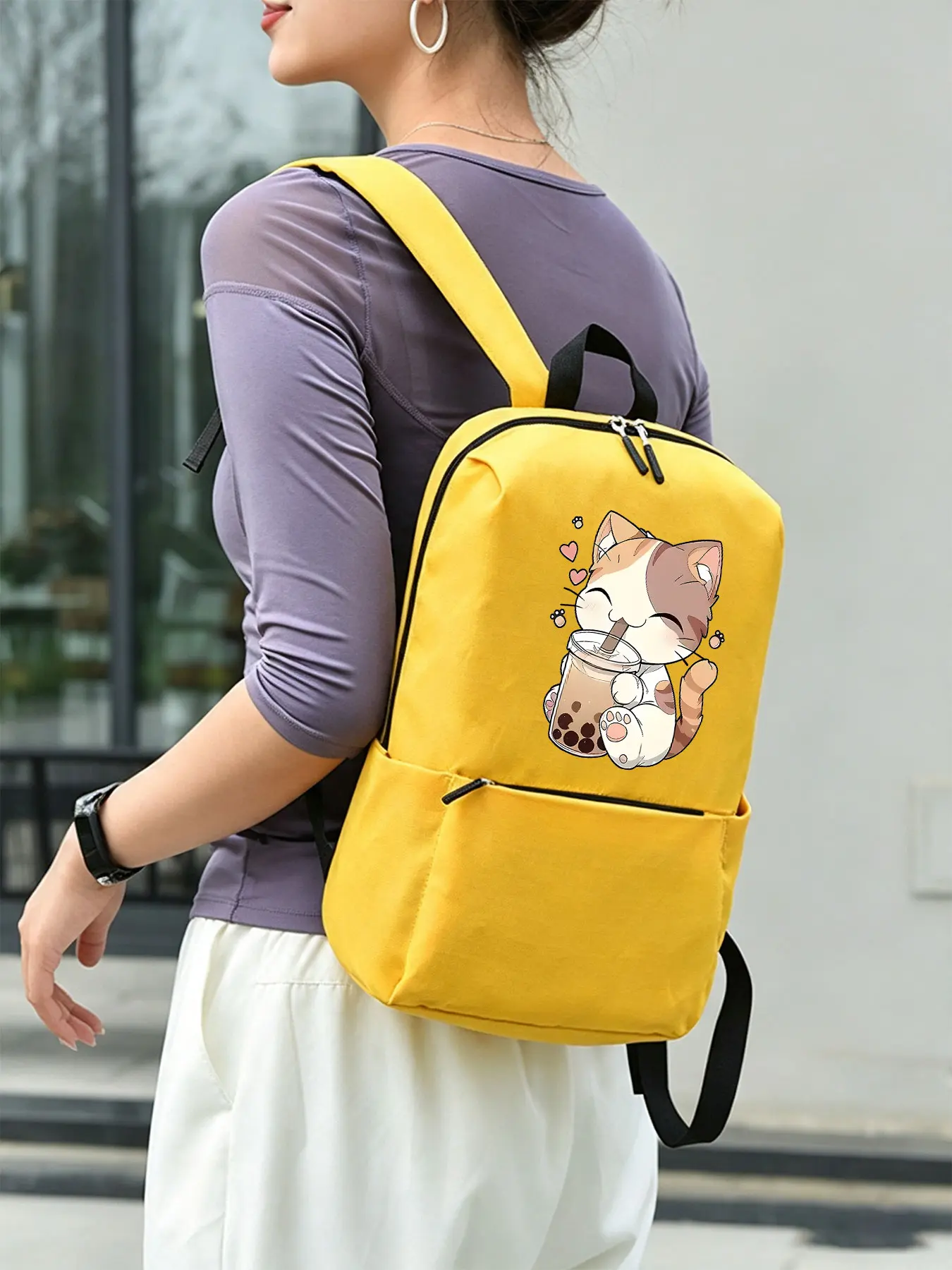 Cute Cat Printed Casual Backpack, Ergonomic Decompression Shoulder Straps, Multi-layer Storage Computer Backpack, Lightweight Travel Daily Bag, Suitable for Men and Women, Halloween gifts, Lightweight Everyday Backpack