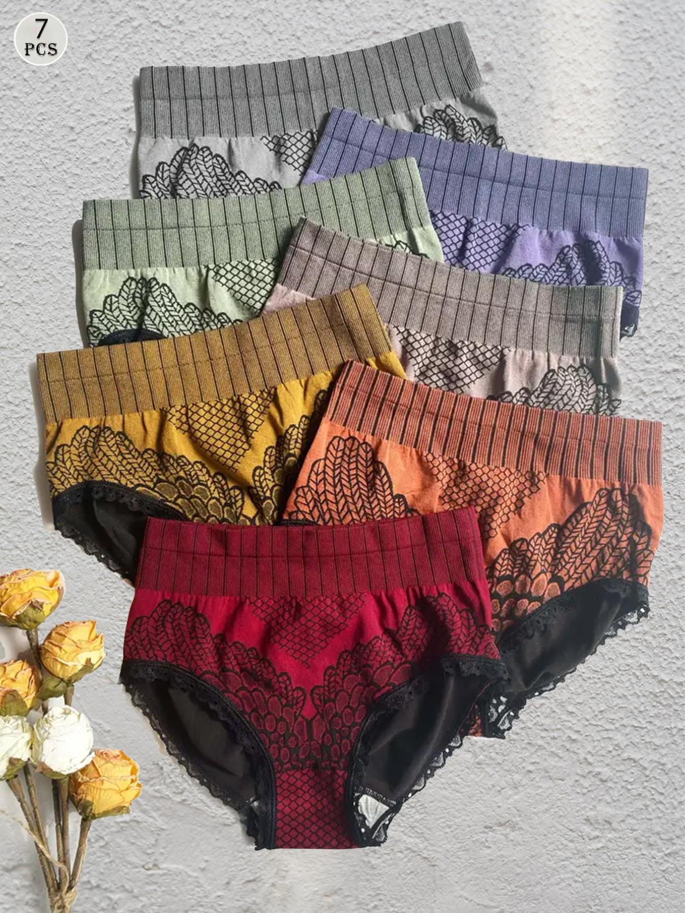 7Pcs Seamless Lace Briefs Women's Panties Set Multicolor Flat Belly Sheathing Panty Soft Skin Friendly Comfortable Briefs Female Underwear