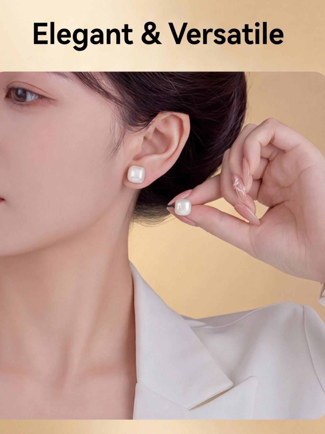 Women's Hypoallergenic Titanium Steel Square Stud Earrings, Dainty Gold Plated Cushion Red Gemstone Earrings Minimalist Fashion Jewelry for Everyday Wear Gift