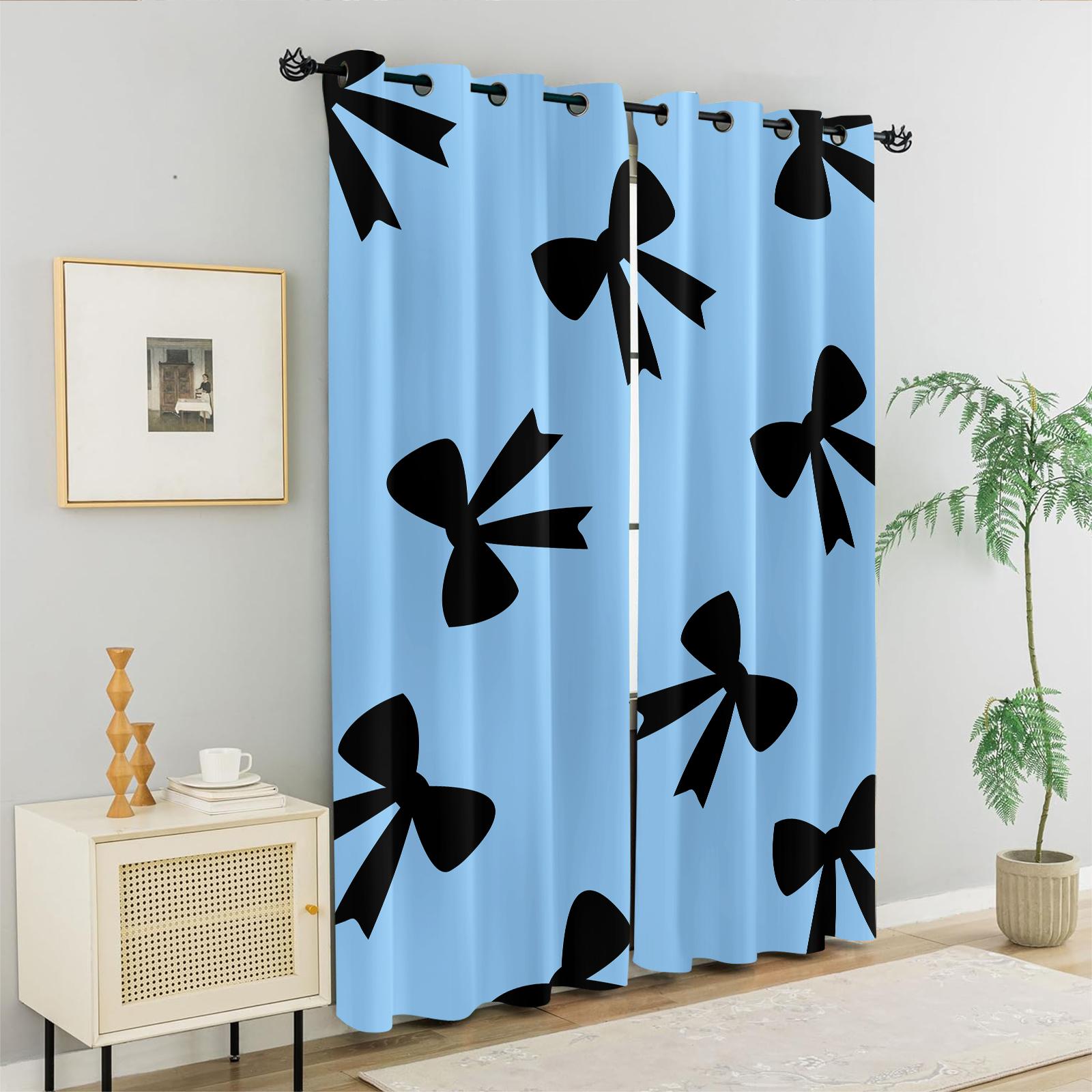 2Pcs 80% Blackout Bow Print Curtains, Minimalist Heart-Accented Window Drapes for Bedroom & Living Room, Sweet Gift for Girls