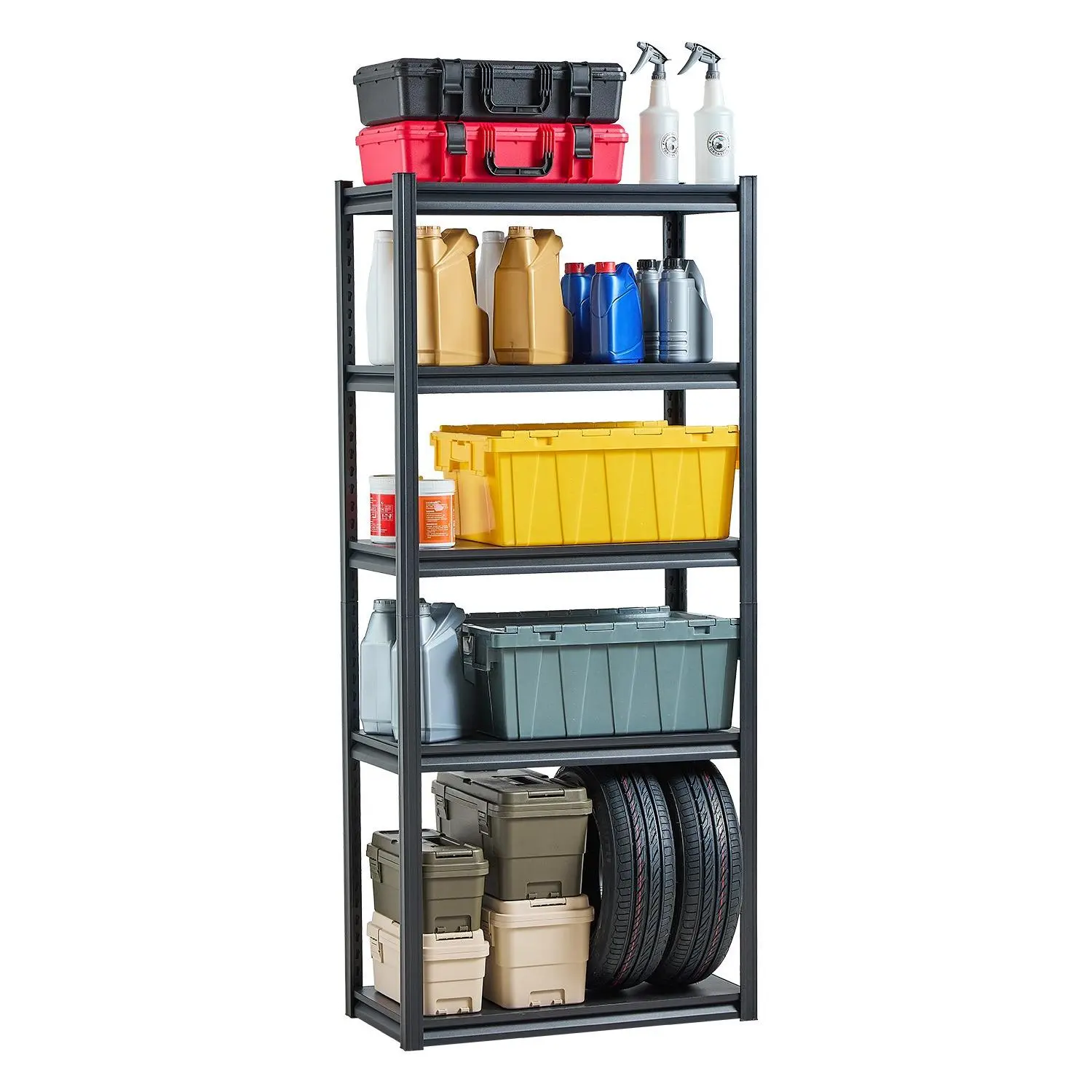 VEVOR Storage Shelves, 2000 lbs, 5 Tier Garage Storage Shelving, 16" Dx 32" Wx 72" H Adjustable Metal Shelves for Garage Shelves Utility Rack Shelf, Ideal for Kitchen, Warehouse, Basement, Black