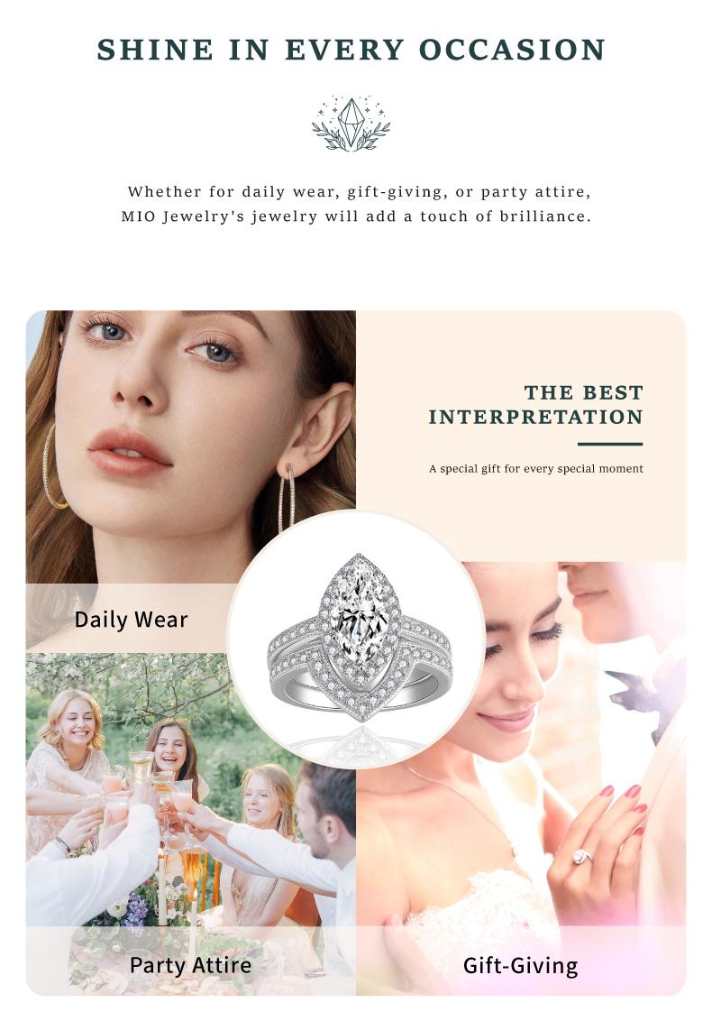 Moi Mart Eternal 2CT Marquise-Cut Synthetic Moissanite Wedding Ring, S925 Sterling Silver Bridal Jewelry Set, Perfect gift for Engagement, Anniversary, With gift box