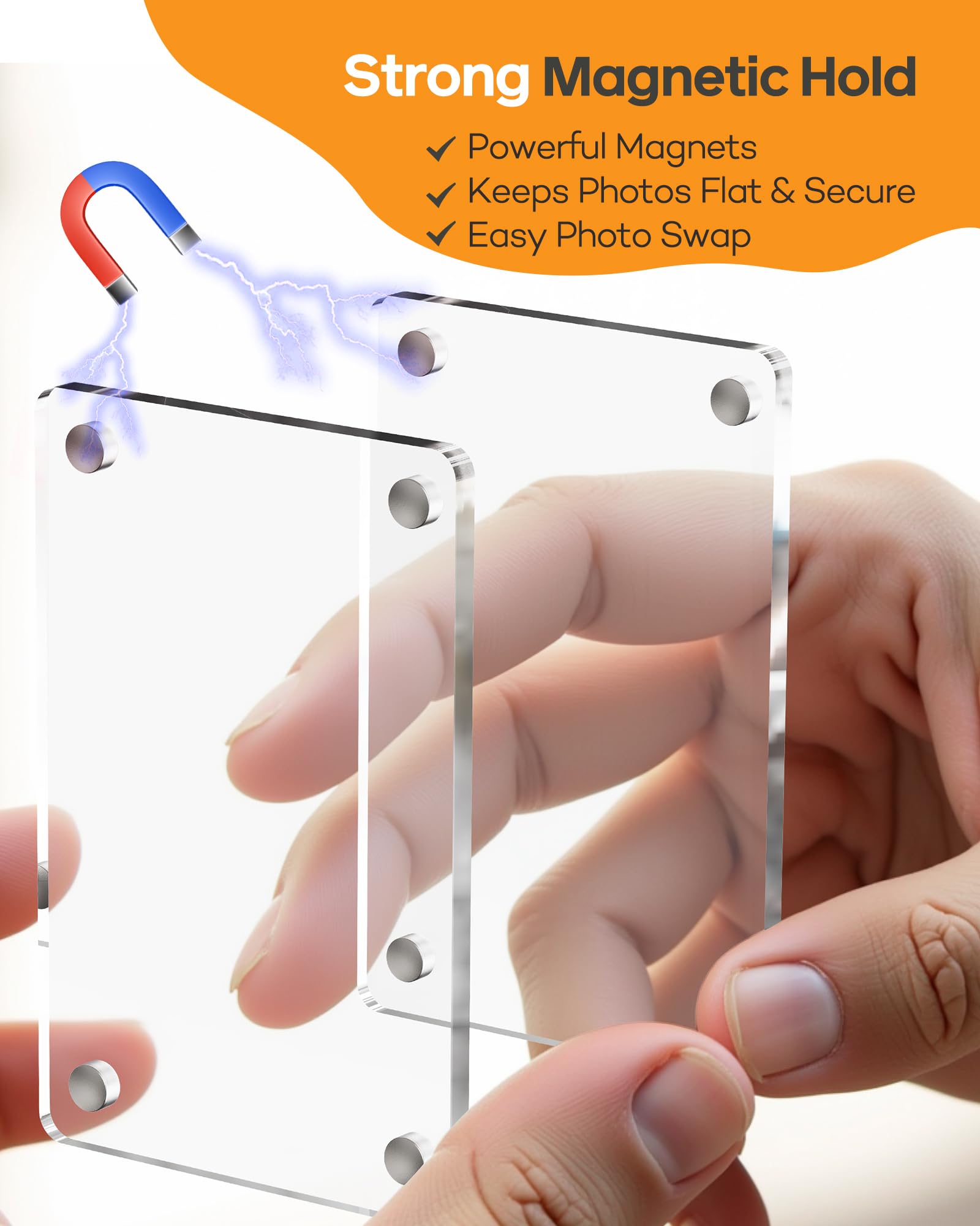 Strong Magnetic Four - Corner Adsorption Acrylic Photo Frame, Fits 2.4*3.5 Inch Photos, Universal for Car and Desktop