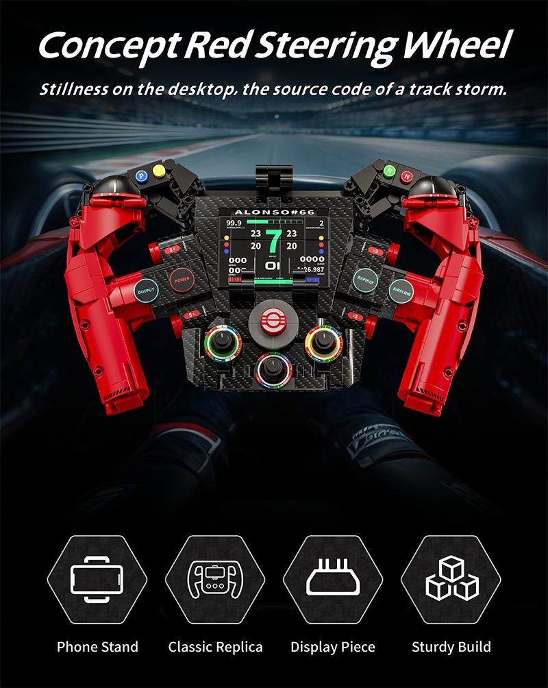 971Pcs Formula Racing Vehicle Steering Wheel MOC Blocks Supercar Model Building Toys Gifts for Adult Boys Technical Bricks Sets