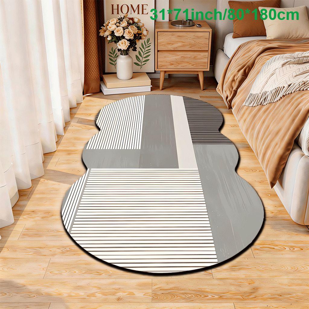 2D Flat velvet irregular shape carpet with gray and white geometric patchwork line pattern, machine washable and non-slip design, suitable for bedrooms/rooms, all seasons of spring, summer, autumn and winter, as well as Valentine's Day, Christmas and Than